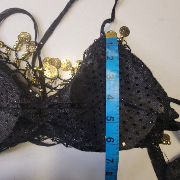Black BellyDance Top with Gold Coin Tassels NEW - Picture 7 of 8